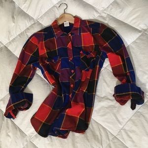 Red Plaid Cotton Flannel Button Front Shirt